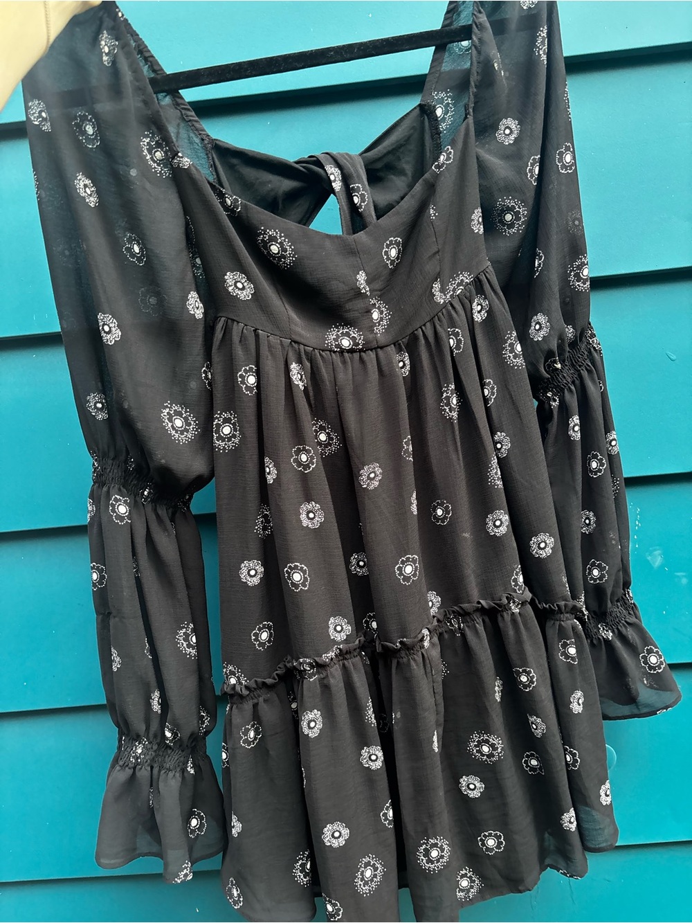 Black puff sleeved mini dress